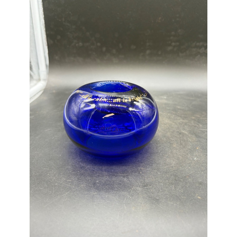 Cobalt Blue Glass Votive Candle Holder All Is Calm All Is Bright Gold Script